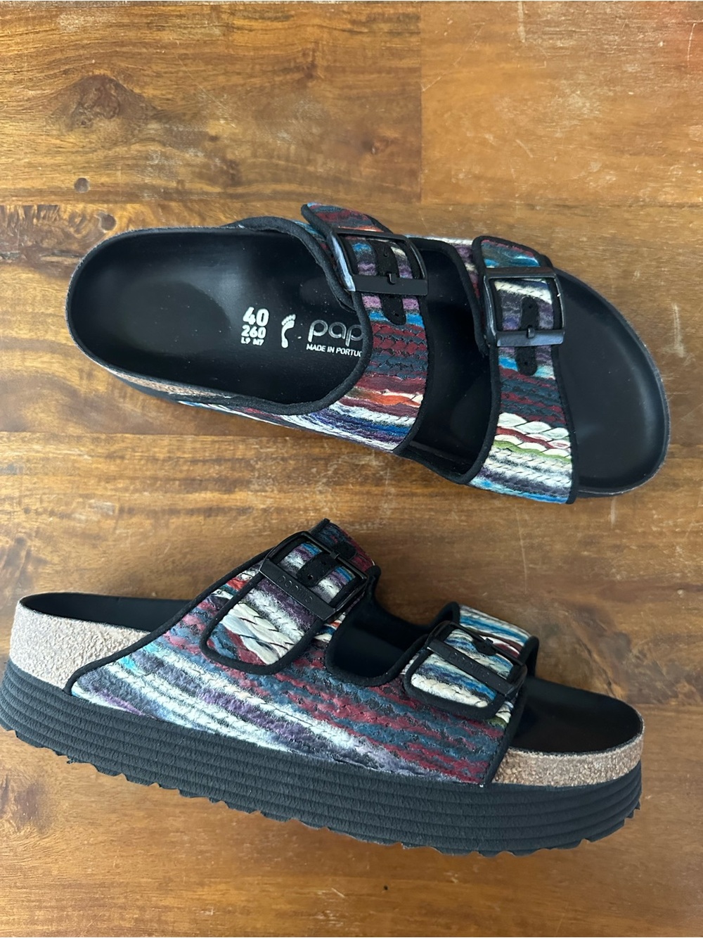 Birkenstock Papillio Multicolor Yarn Striped Platform Sandals size 40 Narrow